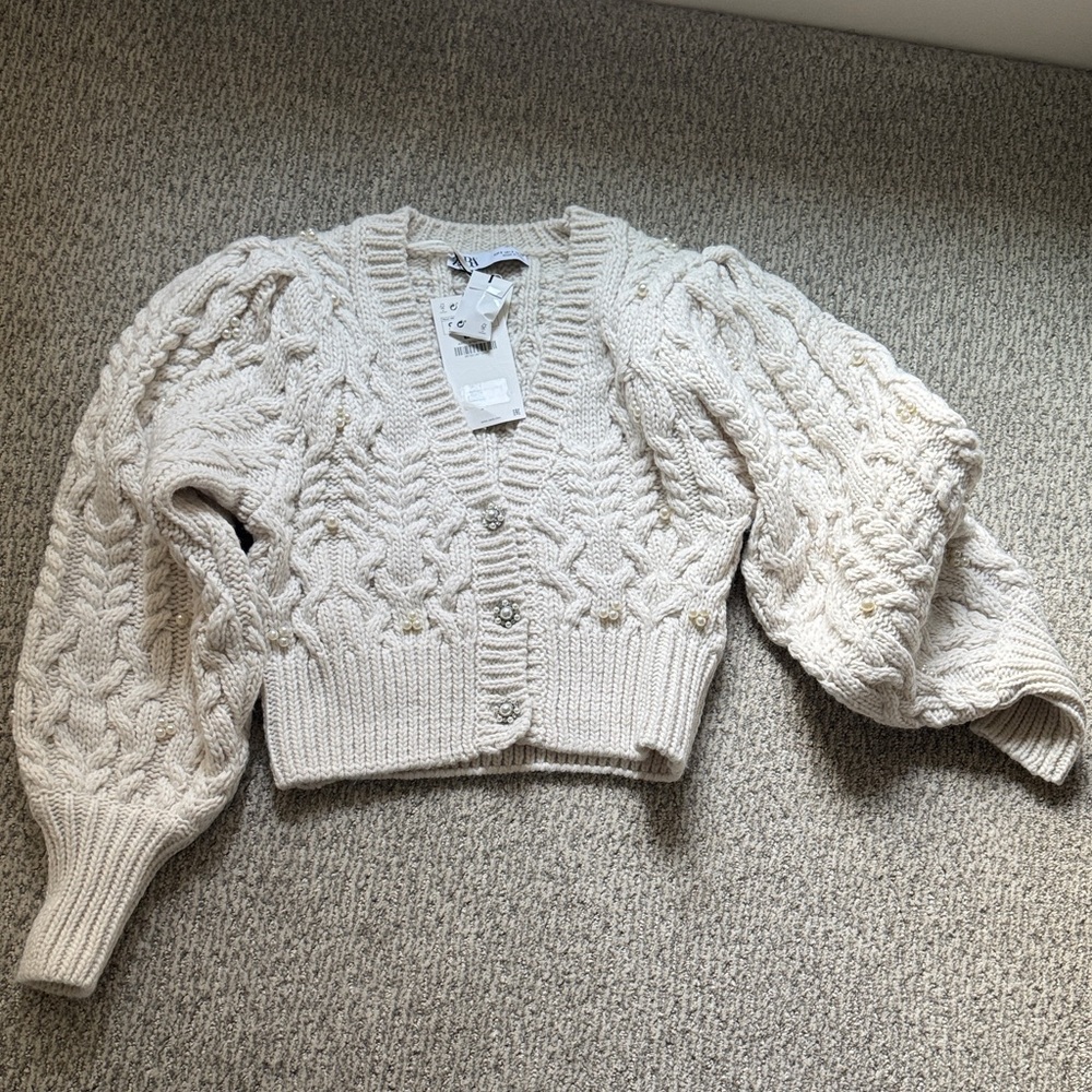 Zara Cream Cable Knit Cardigan